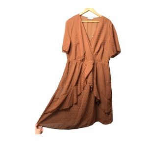 Elings | Rust shirt sheet sleeve wrap dress pom embroidery detail •